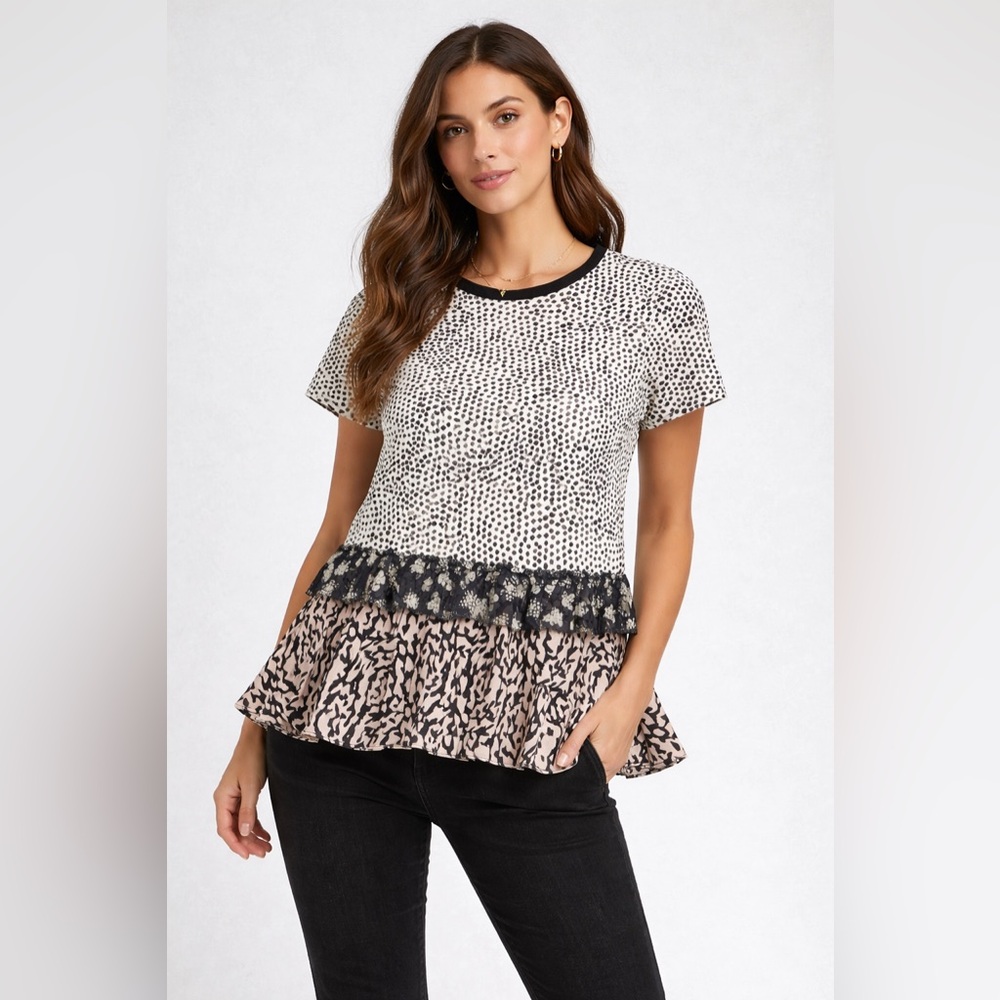🖤 Dorothee Schumacher Mixed Print Silk Blend Peplum‎ Top 3 🖤